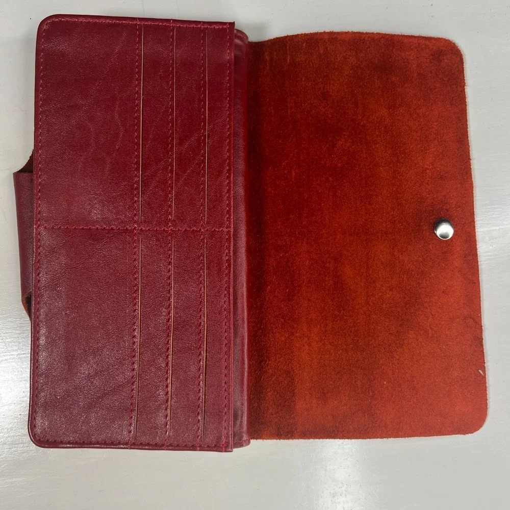 Parine Red Leather Checkbook Wallet Snap Tab Organizer Clutch